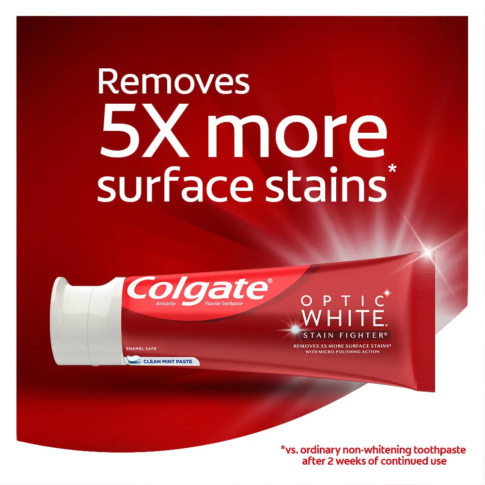 Colgate Optic White Stain Fighter Whitening Toothpaste, Clean Mint, 6 oz Tube