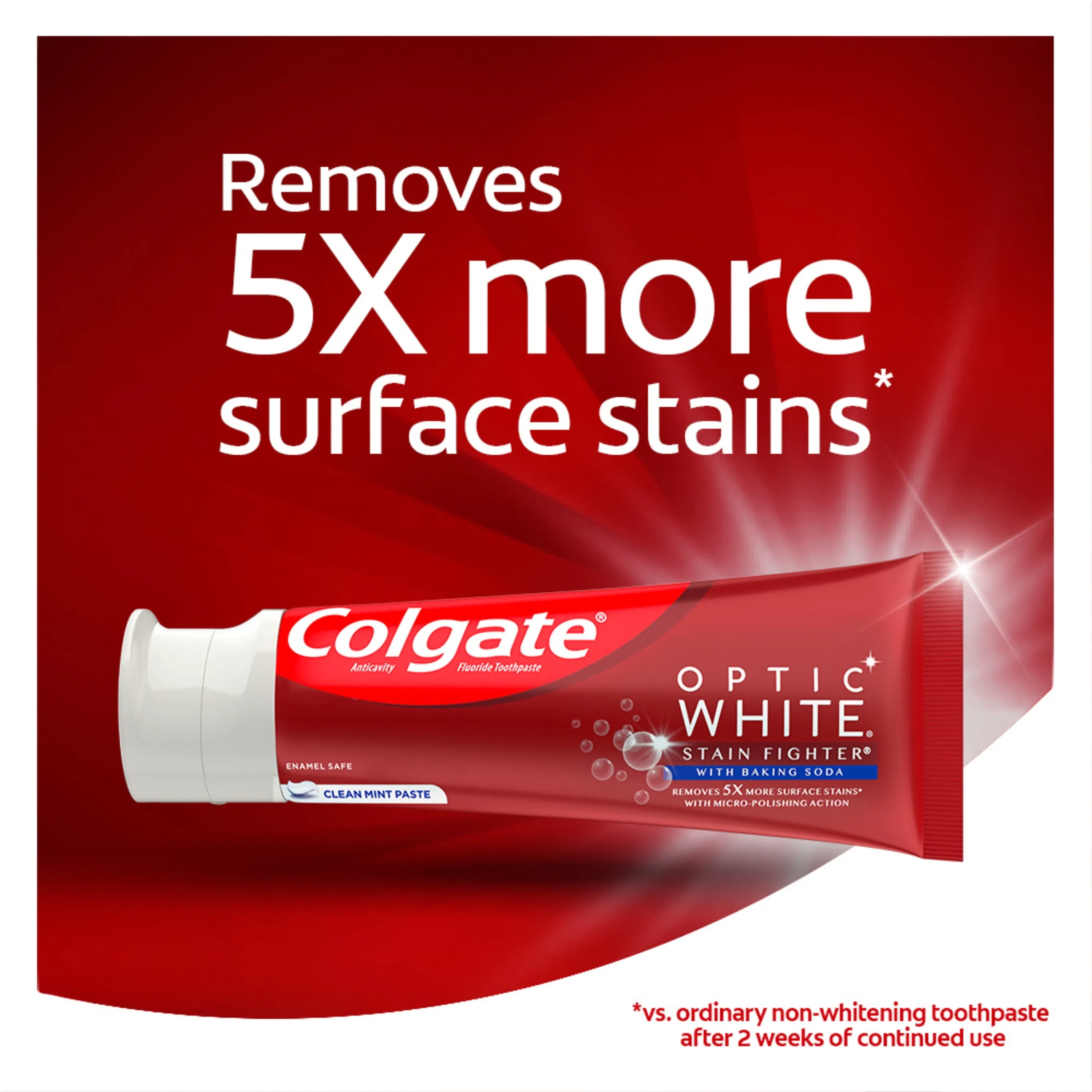 Colgate Optic White Stain Fighter with Baking Soda Whitening Toothpaste, Clean Mint, 6 Oz Tube