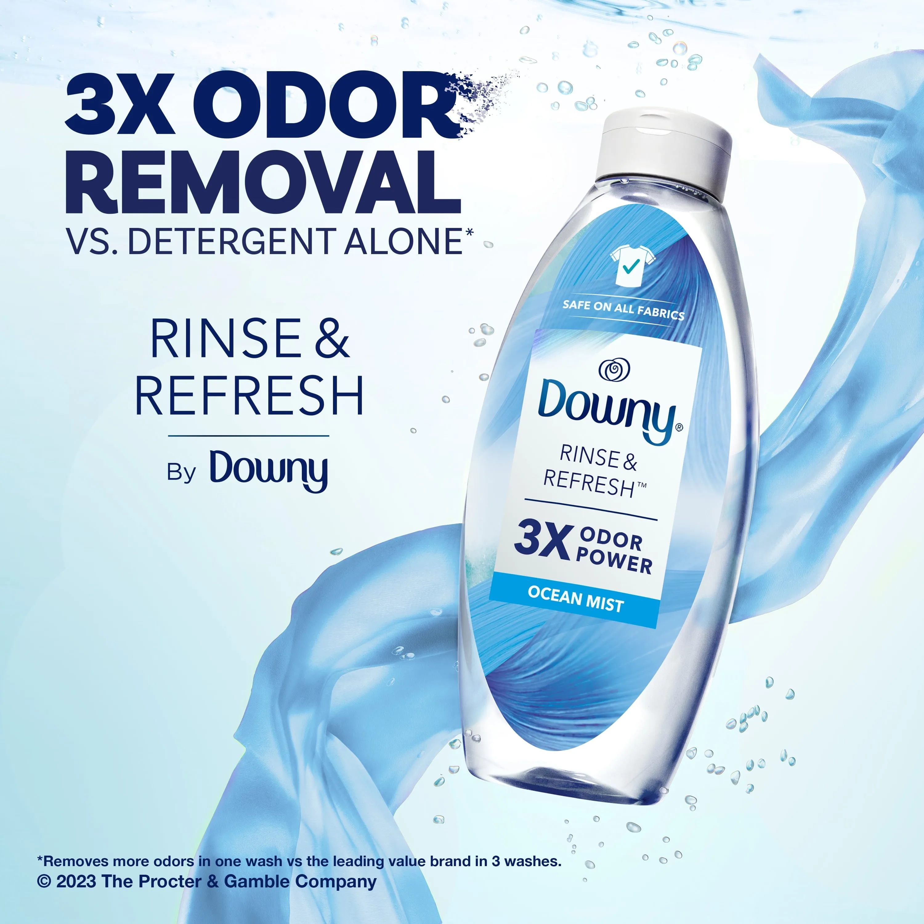 Downy Rinse & Refresh Laundry Odor Remover and Fabric Softener, Ocean Mist, 48 fl oz, Safe On All Fabrics, HE Compatible