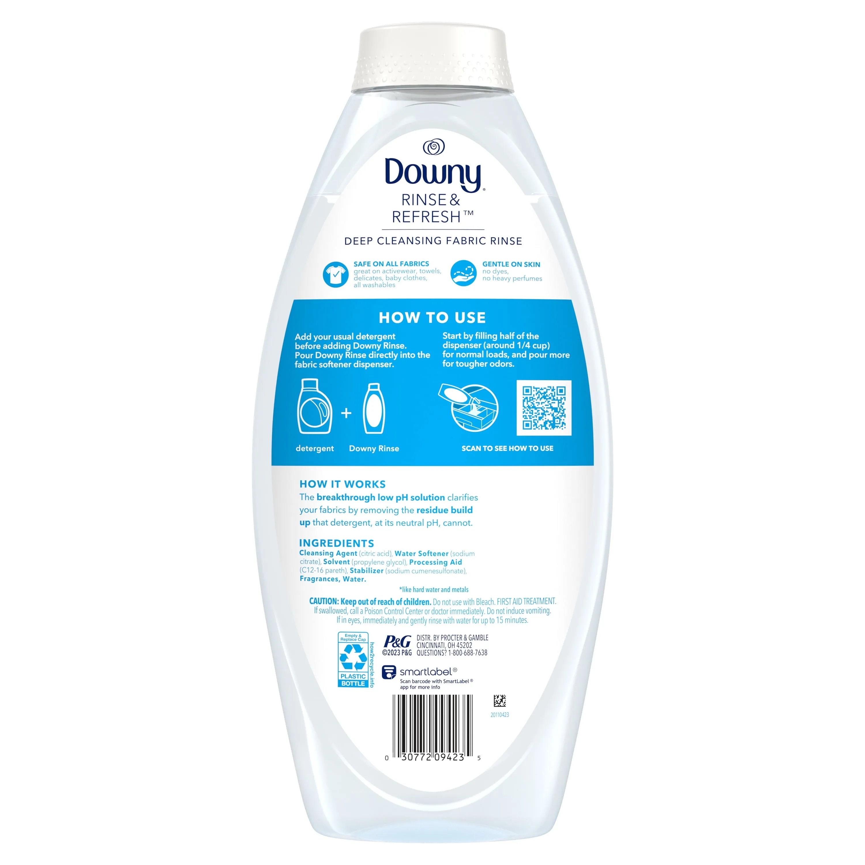 Downy Rinse & Refresh Laundry Odor Remover and Fabric Softener, Ocean Mist, 48 fl oz, Safe On All Fabrics, HE Compatible