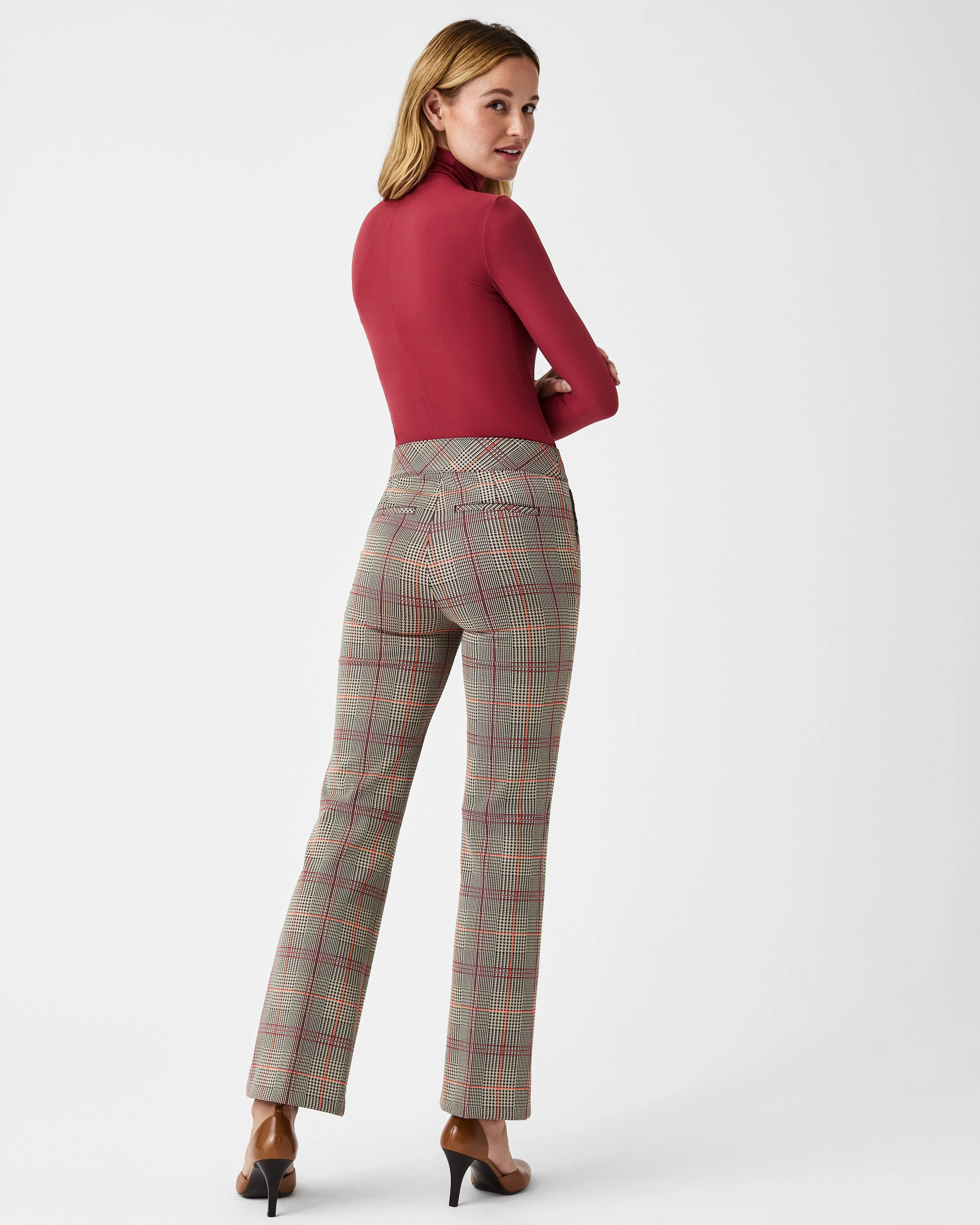 The Perfect Pant, Kick Flare in Orange Pop Plaid Jacquard