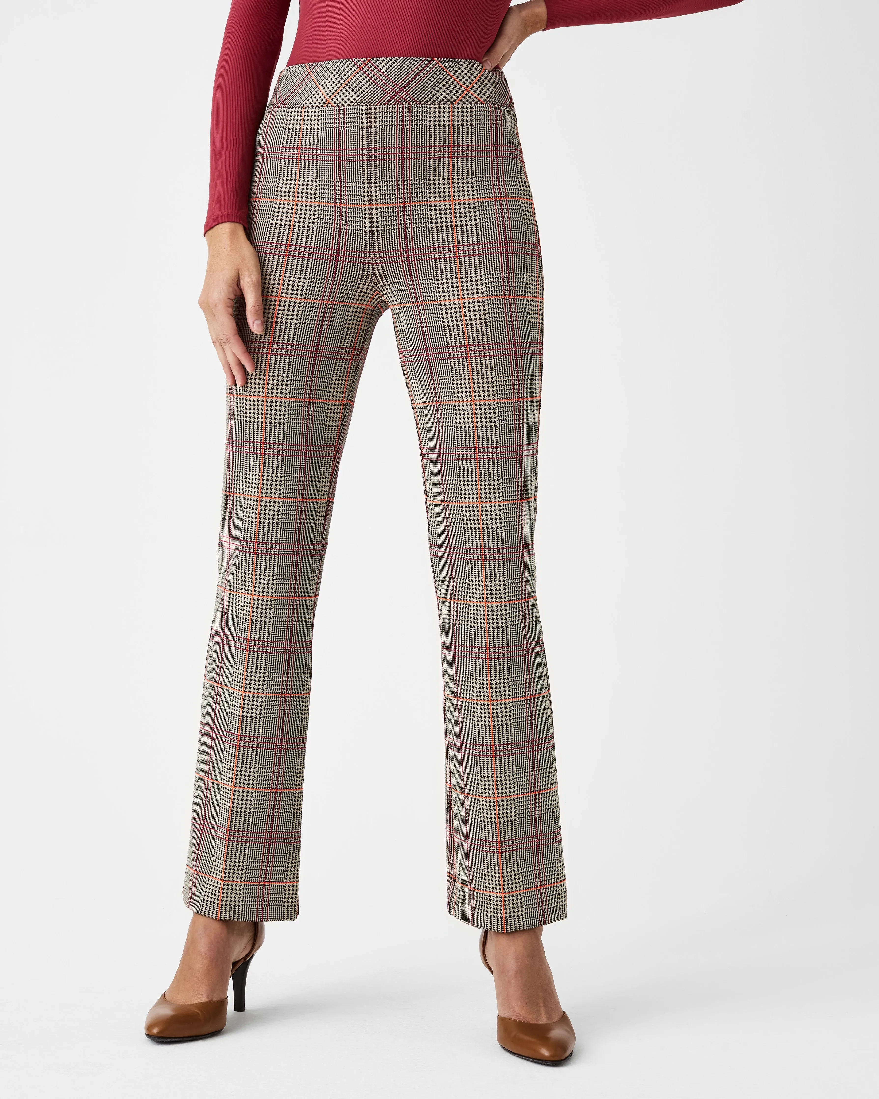 The Perfect Pant, Kick Flare in Orange Pop Plaid Jacquard